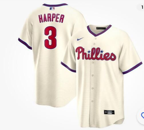 Men 2024 MLB Philadelphia Phillies 3 Bryce Harper Cream jersey